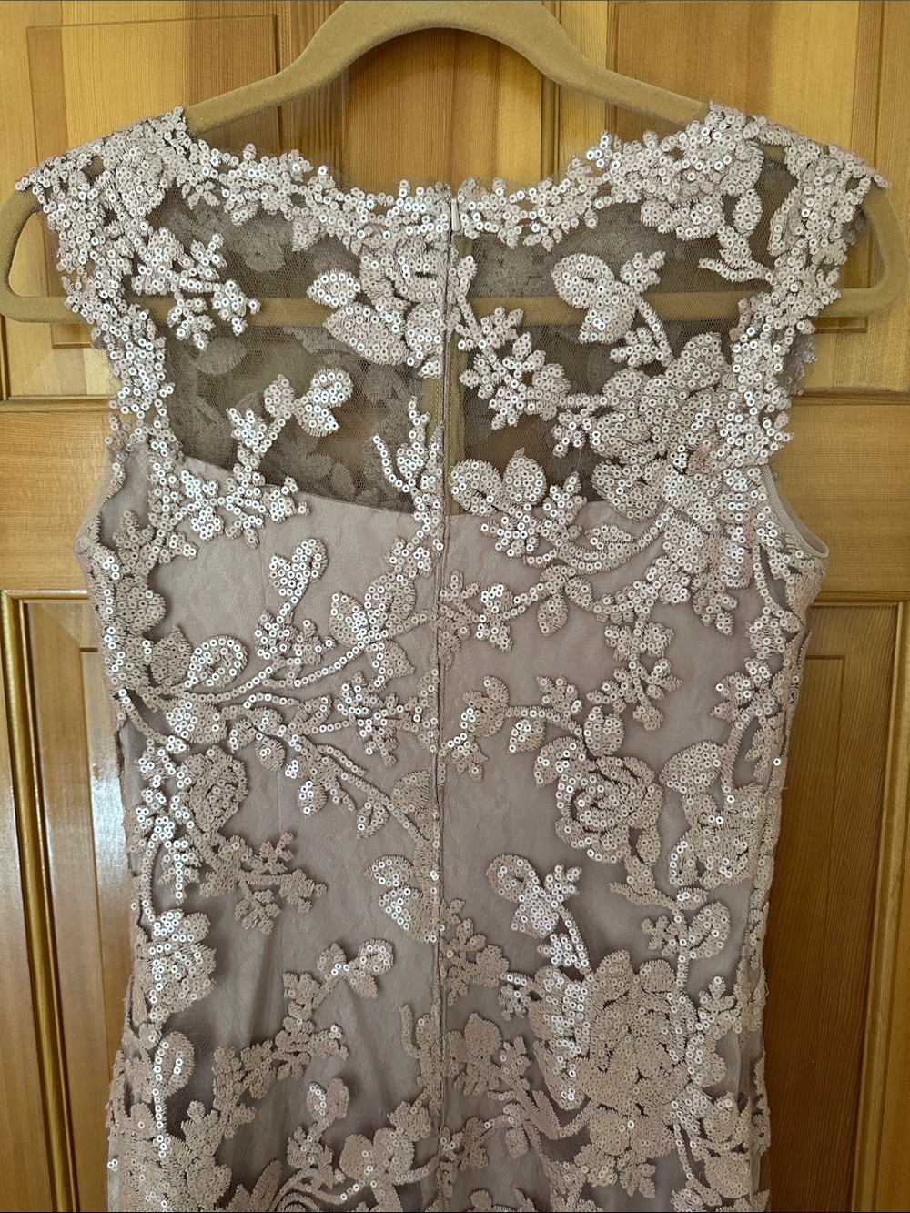 Tadashi Shoji Blush Pink Sequin Floral Lace Midi Dress Cocktail Wedding Size 4 - Picture 6 of 17
